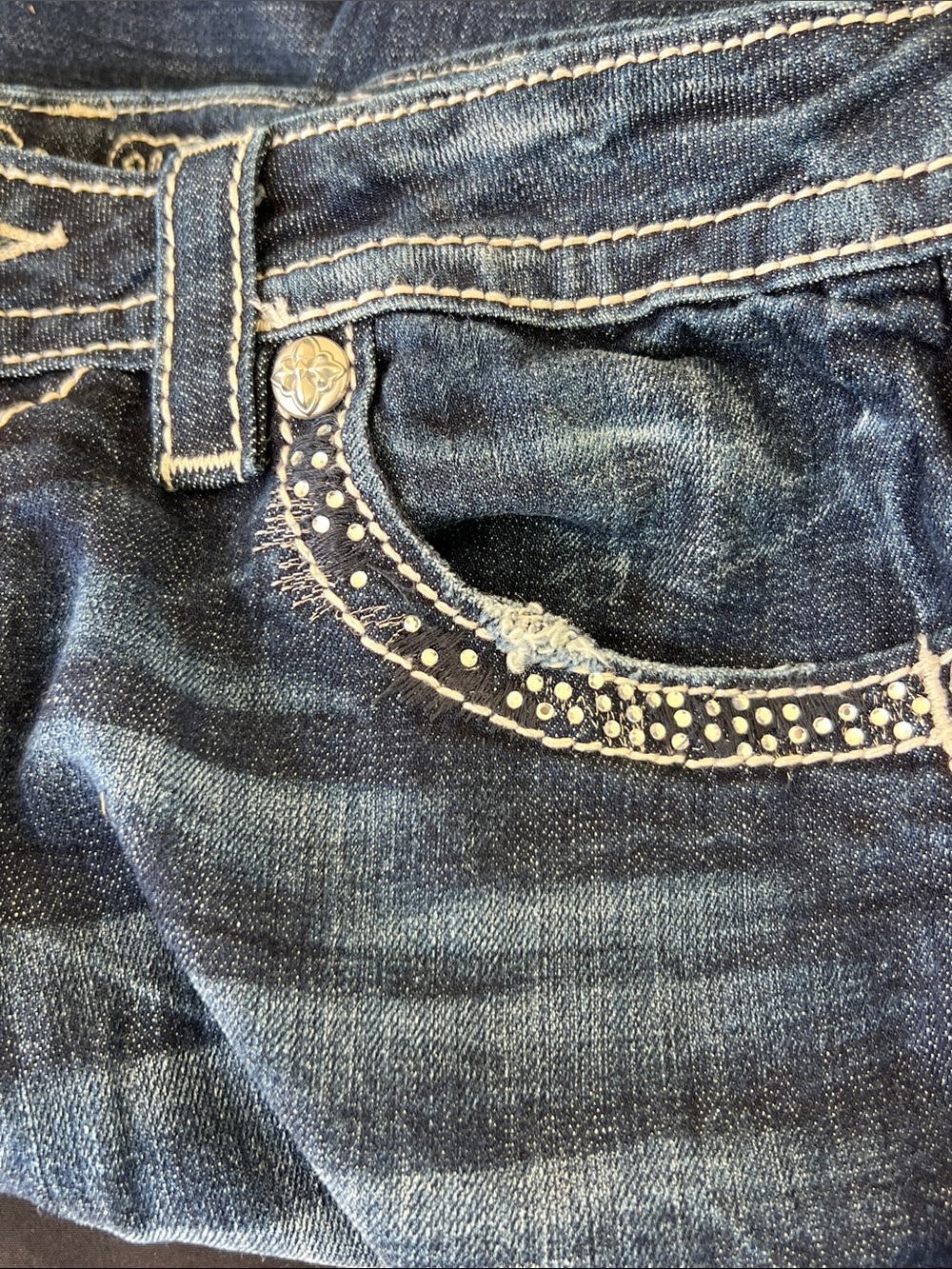 Miss Me Dark Blue Embellished Wide Leg Jeans - Picture 4 of 9